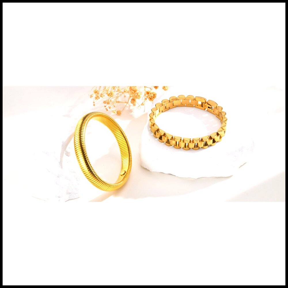 Stackable Chunky Link Bracelets Set Gold Plated S… - image 7